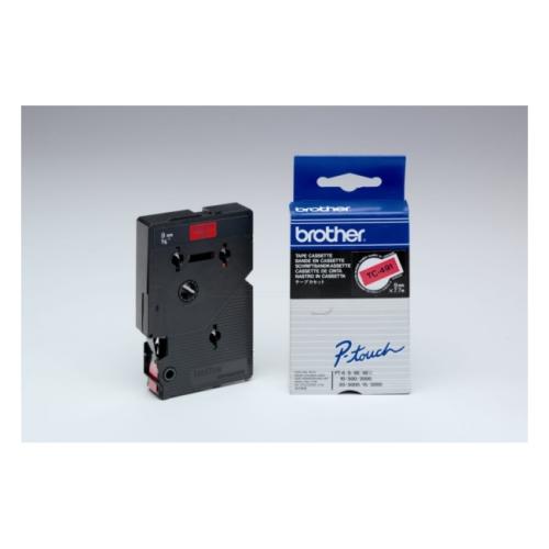 Brother Beschriftungsband schwarz auf rot (TC491), 9mm, laminiert
