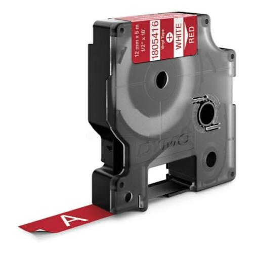 Dymo Vinylband weiss auf rot (1805416), 12mm, laminiert
