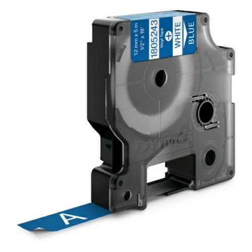 Dymo Vinylband weiss auf blau (1805243), 12mm, laminiert
